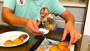 Adorable monkey BiBi happy eating day saying thank to Dad for make zucchini BBQ for him
