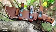 ALZAFASH Bushcraft Knife, Handmade Horizontal Carry Knife with Rosewood Handle, Hunting Knife with Holster, Tracker Knife With Sheath, High Carbon Steel Blade Knife