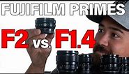Which are the best Fujifilm prime lenses: XF F1.4 vs F2 (18mm, 23mm and 35mm)