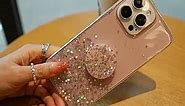MUYEFW Glitter Case for iPhone 11 Pro Max, with Ring Stand, Clear Bling Sparkle Cute Phone Cover for Women, with Ring Stand Expanding Phone Kickstand 6.5 Inch (Pink)