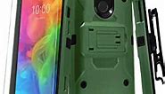 Compatible for Revvl 2 Phone Case with [Tempered Glass Screen Protector Included], Full Cover Heavy Duty Dual Layers Phone Cover with Kickstand and Locking Belt Clip- Green