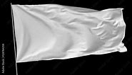 Blank plain white flag with flagpole waving in the wind, 3D animation with transparency alpha channel included, codec PNG + Alpha