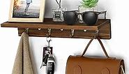 VIEWALL Shelf with Hooks, Wood Coat Rack Wall Mount with Shelf with 4 Vintage Metal Hooks and Upper Shelf for Storage, Perfect for Entryway, Kitchen, Bathroom, with Extra 4 Double Hooks