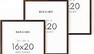 HAUS AND HUES 16x20 Frames Set of 3 - Walnut 16x20 Poster Frames for Wall, 16 x 20 Picture Frames Wood 16x20 Inch Frame, Wooden Gallery Wall Frame Set, 3 Piece 20 x 16 Photo Frame