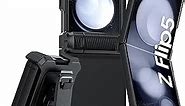 FNTCASE for Samsung Galaxy Z-Flip-5 Case: Rugged Shockproof Samsung Flip 5 Case with Kickstand & Belt Clip, Slim Full Body Drop Protective Hard Phone Cover for Samsung Z Flip 5 5G(2023) (Black)