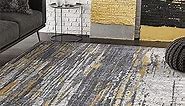 Abani Rugs Grey & Yellow Painted Pattern Area Rug Bold Rugged Contemporary Modern Style Accent, Laguna Collection | Turkish Made Superior Comfort & Construction | Stain Shed Resistant (5' x 7')