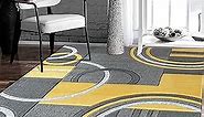 GLORY RUGS Modern Area Rug 5x7 Yellow Soft Hand Carved Contemporary Floor Carpet with Premium Fluffy Texture for Indoor Living Dining Room and Bedroom Area