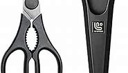Linoroso Kitchen Shears Heavy Duty Kitchen Scissors with Magnetic Holder, Dishwasher Safe Scissors All Purpose Come Apart Blade Made with Japanese Steel 4034 for Meat/Vegetables/BBQ/Herbs, Black