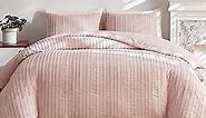 WARMDERN Pink Tufted Duvet Cover Set Queen Size, Striped Textured Duvet Cover Boho Bedding Set, 3 Pcs Ultra Soft Washed Microfiber Duvet Cover with Zipper Closure (Queen, Pink)