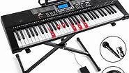 MUSTAR Piano Keyboard, MEKS-500 61 Key Learning Keyboard Piano with Lighted Up Keys, Electric Piano Keyboard for Beginners, Stand, Sustain Pedal, Headphones/Microphone, USB Midi, Built-in Speakers