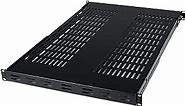 StarTech.com 1U Adjustable Vented Server Rack Mount Shelf - 175lbs - 19.5 to 38in Adjustable Mounting Depth Universal Tray for 19" AV/ Network Equipment Rack - 27.5in Deep (ADJSHELF), Black, 1.6"x17.5"x38.3"