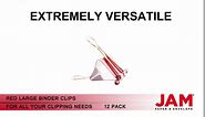 JAM PAPER Colorful Binder Clips - Large - 1 1/2 Inch (41 mm) - Red Binderclips - 12/Pack