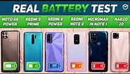 Redmi 9 Power vs Redmi Note 9, 9 Prime, Narzo 20 Battery Drain Test | Charging Test | Gaming [Hindi]