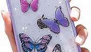 wzjgzdly Butterfly Bling Clear Case Compatible with iPhone SE 2020 Case, iPhone 8 Case, iPhone 7 Case, Glitter Case for Women Cute Slim Soft Slip Resistant Protective - Purple