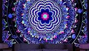 Amonercvita Blacklight Tapestry Trippy Mandala Tapestry UV Reactive Galaxy Stars Tapestry Bohemian Neon Tapestry Wall Hanging Hippie Black Light Poster for Living Room