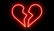 Broken Red Heart 💔 Flashing Neon Heart Halves Romantic Light Background Lum Effect