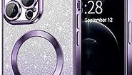 Hython for iPhone 12 Pro Case Clear Magnetic Glitter Phone Cases [Compatible with MagSafe] Full Camera Lens Protector Slim Gradient Sparkle Luxury Plating Shockproof Protective Cover Women, Purple