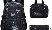 Galaxy Print Rolling Backpack for School Boys Girls with Lunch Bag Teens Bookbag with Wheels Kids Trolley Bag Set, Six Wheels