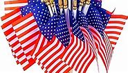 40 Pack Small American Flags on Stick 4*6 Inch Mini American Flags for 4th of July Decorations Memorial Day Decorations Patriotic Decorations US American Hand Held Wooden Stick Flag with Kid-Safe