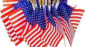 40 Pack Small American Flags on Stick 4*6 Inch Mini American Flags for 4th of July Decorations Memorial Day Decorations Patriotic Decorations US American Hand Held Wooden Stick Flag with Kid-Safe