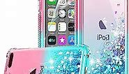 iPod Touch 7 Case, iPod Touch 6/Touch 5 Case with HD Screen Protector for Girls Women, Gritup Cute Clear Gradient Glitter Liquid TPU Slim Phone Case for Apple iPod Touch 7th/ 6th/ 5th Pink/Teal