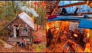 Cozy Rainy Autumn Cabin Experience 🍂 Off Grid Clear Roof Cabin in Maine Woods
