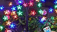 Solar Lights Outdoor Garden, 20 LED Cherry Blossom Solar Decor Lights With 8 Lighting Modes and Remote, IP65 Waterproof Solar Flower Lights, Solar Landscape Lights for Patio Yard Lawn (Multicolor)