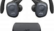 JVC HAET45TB Truly Wireless Sport Headphones, Dual Ear Support with Detachable Hook, 14H Total Battery Life with Charging Case, Waterproof IP55 (Black)