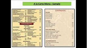 What is A la carte & Table d hote Menu ?- Food & Beverage Service