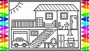 How to Draw a House for Kids 💚💙💜 House Drawing for Kids | House Coloring Pages for Kids