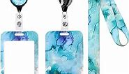 Teal Lanyard with ID Badge Holder, Marble Retractable Badge Reel Clip Keychain Lanyard for Key Men Women Work Name ID Card Badge Case