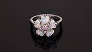 CiNily Flower Opal Ring-Women Girls14K White Gold Plated Wedding Band Gemstone Ring