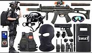 Special police weapon gun toy set unboxing, tactical helmet, M416 assault rifle, AK47, Glock pistol