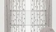 Chanasya Embroidered Vine Curtains - Sheer Curtains for Living Room, Bedroom, Kitchen - 52" x 108" - Taupe, 2 Panels