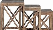 Hillsdale Wilkerson Wood 3 Piece Nesting Table Set with Chevron Design Tops, Brown