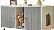 Litter Box Enclosure for 2 Cats - 42.5" Double Room Cat Litter Box Enclosure Furniture with Scratching Pad, Indoor Hidden Cat Litter Box Storage Cabinet, Grey…