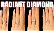 Radiant Shaped Diamond Size Comparison on Hand Finger Engagement Ring Cut .75 Carat 2 ct 1 3 4 1.5
