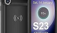 NEWDERY Galaxy S23 Battery Case, Qi Wireless Charging, Fast Charging, Sync Data Supported, 4700mAh Ultra Slim Portable Rechargeble Charger Case for Samsung S23 6.1"(2023 Newest) Black