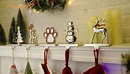 Christmas Stocking Holders for Mantel Set of 4 Reindeer Snowflake Snowman Pine Tree Vintage Metal Standing Stocking Hook Silver Sturdy Stockings Hanger for Fireplace Counter Window Decoration