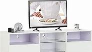 Mecor White TV Stand w/Lights Modern LED TV Stand w/Remote Control High Gloss Media Console for 60 Inch TV Entertainment Center with 3 Layers, 2 Doors and Open Shelf