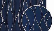 Deconovo Living Room Curtains 84 Inches Long, Blackout Curtains for Bedroom - Navy Blue and Gold Curtains with Pattern, Grommet Room Darkening Drapes (52W x 84L Inch, Navy Blue, 2 Panels)