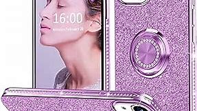 Thomo Compatible with iPhone 13 Case Glitter 6.1 inch,[Bling Kickstand][Back with Camera Protection] Crystal Rhinestone Phone Case Ring Holder Full-Body Protection Cute iPhone 13 Case for Women-Purple