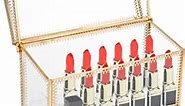 HighFree 24 Slots Lipstick Glass Organizer, Handmade Vintage Transparent Lipstick Perfume Display Box, Dustproof Lipstick Holder with Lid for Dresser Countertop
