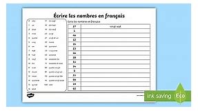 French 0-100 Worksheet