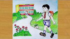 How to draw a picture of boy going to school ||Gali Gali Art ||