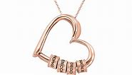 Charming Heart Necklace with Engraved Beads in Rose Gold Plating