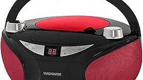 Magnavox MD6949 Portable Top Loading CD Boombox with AM/FM Stereo Radio and Bluetooth Wireless Technology in Black | CD-R/CD-RW Compatible | LED Display | (Black/Red)