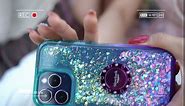 Silverback for iPhone 15 Plus Case, Moving Liquid Holographic Sparkle Glitter Case with Kickstand, Girls Women Bling Diamond Ring Protective Case for iPhone 15 Plus 6.7''- Clear Silver