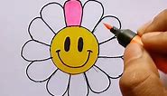 How to draw a Rainbow Flower Drawing inside smiley face easy for beginners step by step #Shorts