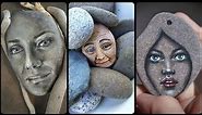 Stone face painting/3d presentation of rock/pebble art